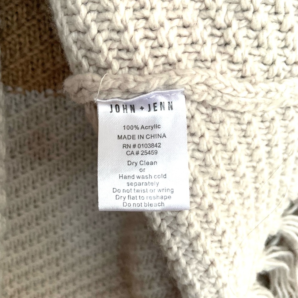 John + Jenn Erik Tan Cream Color Block Fringe Sweater Small - Picture 2 of 6